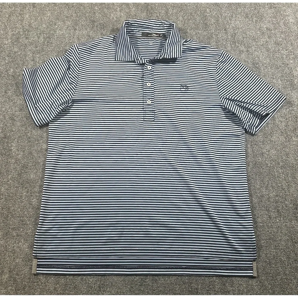 RLX Ralph Lauren Men's Large Blue Striped Wicking Golf Polo Bird Embroidery